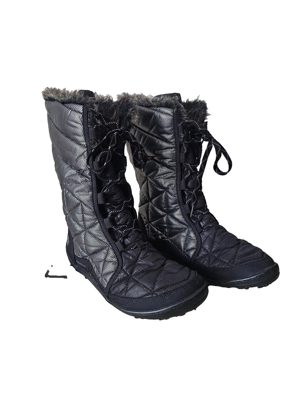 Columbia 200 Grams Black Quilted Lace-Up Winter Boots with Faux Fur Trim Size 10